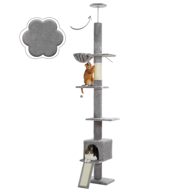 Pawz Road Deckenhoher Katzenbaumturm verstellbar grau