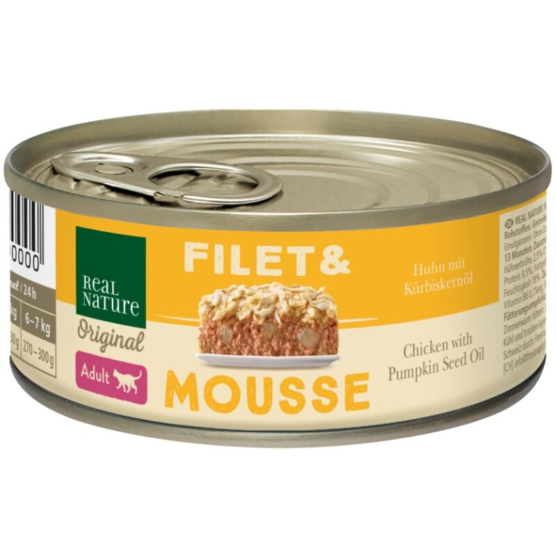 REAL NATURE Filet & Mousse Adult Kip met pompoenpitolie 12x85 g
