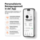 Telefon-App zeigt selbstreinigende Katzentoilette und deutsche Überschrift 'Personalisierte Reinigungsmodi' mit verschiedenen Reinigungsmodi.