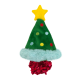 Plush green Christmas tree pet toy with colorful dots, yellow star on top, blue fur trim, and red crinkle base.