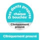 Cliniquement prouvé pour garder les dents propres à chaque bouchée, données internes de Hill’s, texte en français sur un badge bleu et argenté.