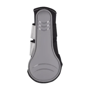 Schwarzer und grauer Haustierstiefel mit verstellbaren Riemen, entworfen für Schutz und Komfort, mit einer strukturierten Sohle für besseren Halt.