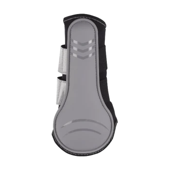 Schwarzer und grauer Haustierstiefel mit verstellbaren Riemen, entworfen für Schutz und Komfort, mit einer strukturierten Sohle für besseren Halt.