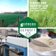 Collage aus einem grünen Feld, Gras, weißen Flaschen auf einem Wagen, Pulverlöffel und dem Logo "Görges Naturpharma" mit Qualitätstext.