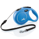 Blue retractable dog leash with a black cord and metal clip, featuring a logo and "MADE IN GERMANY" text.