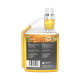 Flasche mit Haustierergänzungsöl (500 ml) mit gelblichem Inhalt, mit Nährwertinformationen und Fütterungsempfehlungen für Hunde und Katzen.