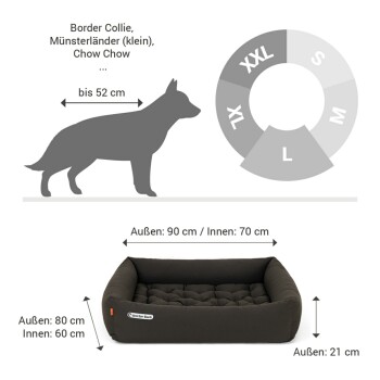 Schwarzes Haustierbett mit einem gepolsterten Design, das dicke Polsterung für Komfort bietet, auf einem weißen Hintergrund platziert.
