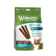 Beutel Whimzees Wellness Daily Dental Treats für Hunde, Stix, 28 Stück, Größe S, abgebildet mit einem Corgi.