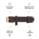 Braunes Leder-Hundehalsband mit goldener Schnalle, mit Text, der hochwertiges Leder, Komfortpolsterung, Größen von XXS bis XXL und handwerkliche Verarbeitung hervorhebt.