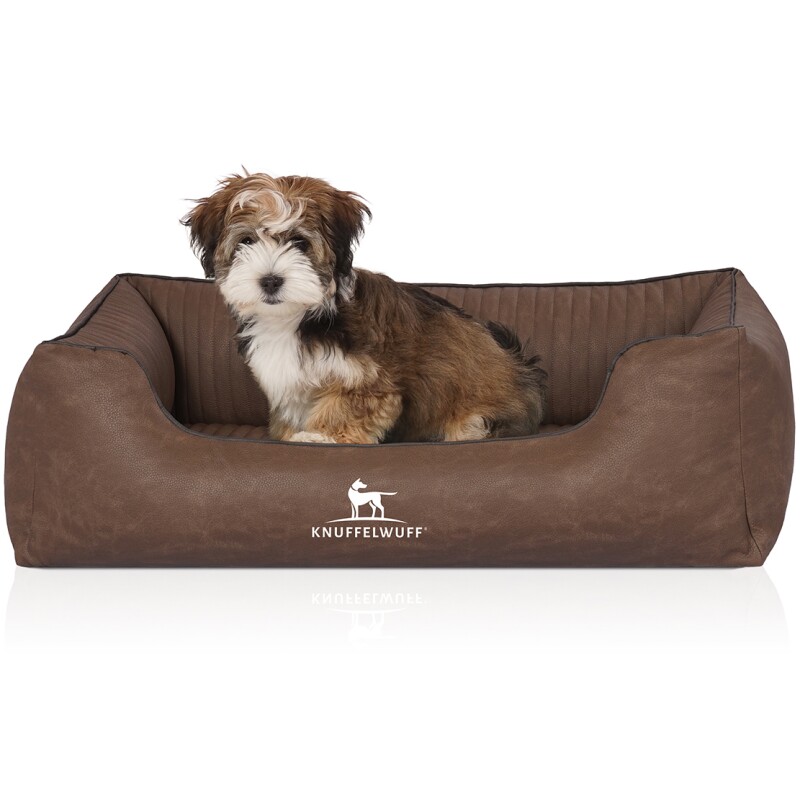 Knuffelwuff Orthopädisches Hundebett Columbia aus laser-gestepptem Kunstleder braun M-L