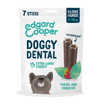 Edgard Cooper Doggy Dental Leckerlis für kleine Hunde (0-10kg), mit 7 Sticks, mit Minzöl und Erdbeergeschmack, fördert die Zahngesundheit.