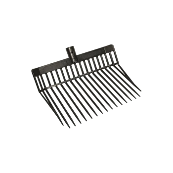Schwarzer Kunststoff-Haustierrechen mit langen, stabilen Zinken, entworfen zum Grooming und Reinigen von Haustierfell.