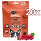 Ein 125g Paket von "Eat SMALL Insects for Pets" Snacks, orange Design, Hundesilhouette, beschriftet mit "ENERGY," mit Insektenprotein und Cranberries.