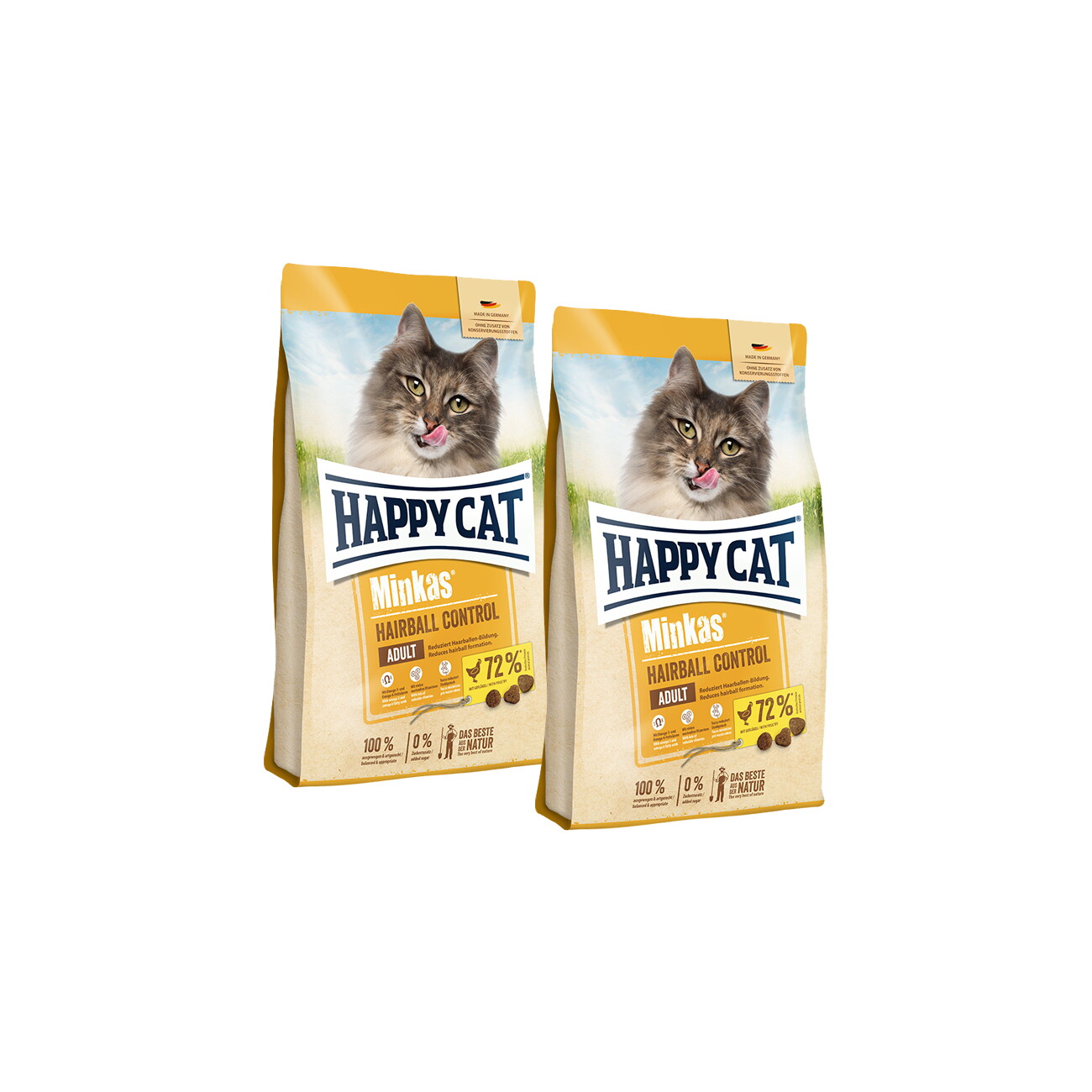 HAPPY CAT Minkas Trockenfutter Katze Adult, Hairball Control, Geflügel 2x10 kg