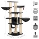 Mehrstöckiger Katzenbaum mit Kratzpfosten und Hängematten; 182 cm hoch, 64 cm breit; stabiler Sockel und dickes Sisal-Seil für Stabilität.