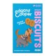 Verpackung von Edgard Cooper Bravo Biscuits mit einem Cartoon-Hund und einer Katze, mit dem Text "Crunch Crunch" und "Kein Zuckerzusatz, JA WIRKLICH."
