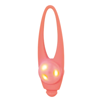 Collier lumineux pour animaux de compagnie rose avec deux lumières LED jaunes, conçu pour la visibilité lors des promenades nocturnes.