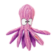 Jouet pour animal en peluche en forme de pieuvre rose et violette avec grands yeux de dessin animé et étiquette KONG visible.