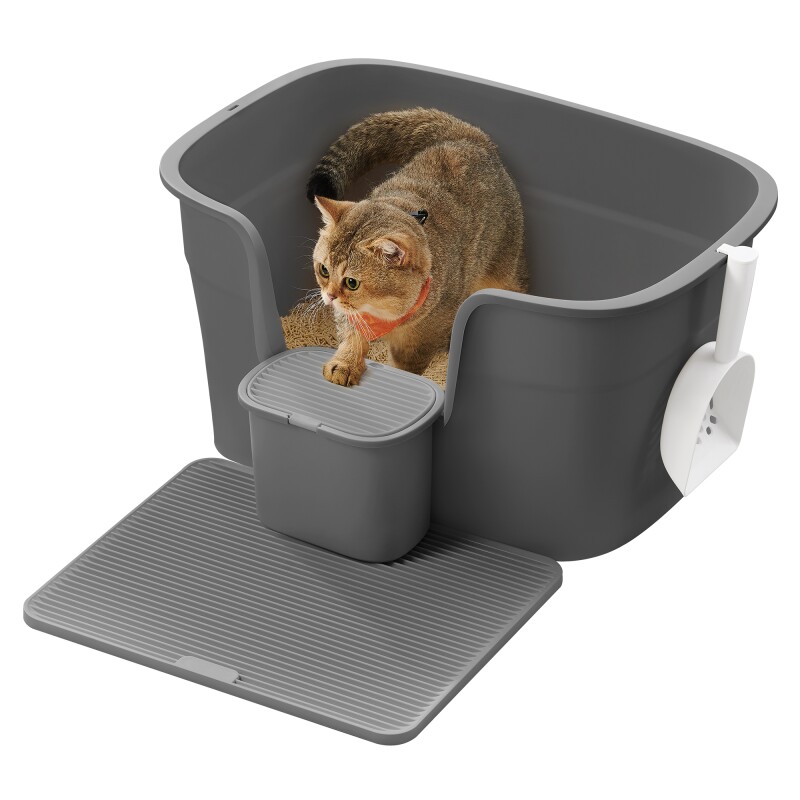 FEANDREA Katzentoilette für große Katzen mit hohen Seitenwänden dunkelgrau