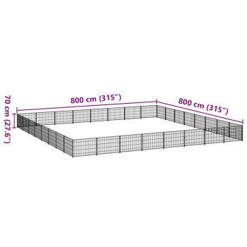 Diagramm eines rechteckigen Tiergeheges mit den Maßen 800 cm x 800 cm und einer Höhe von 70 cm, mit einem Drahtgitterdesign.
