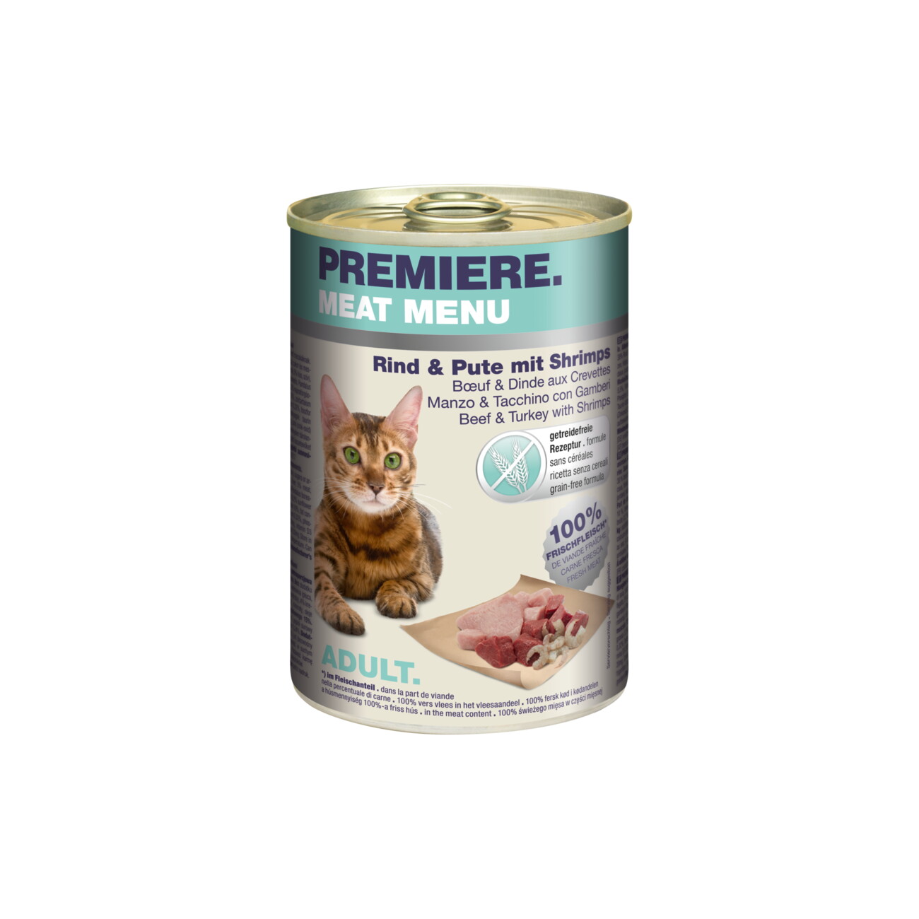PREMIERE Meat Menu Nassfutter Katze Adult Rind mit Pute und Shrimps 6x400 g