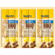 Trois paquets de friandises MultiFit Snacks BBQ (bâtonnets de viande) pour chats avec image d'un chat roux, montrant le texte SNACKS, BBQ et « Mit Hähnchen » (avec poulet).