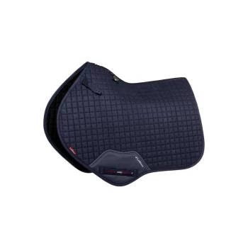 Marineblaue, gesteppten Sattelunterlage mit LeMieux-Logo und Pro Sport-Etikett, entworfen für den Reitsport.