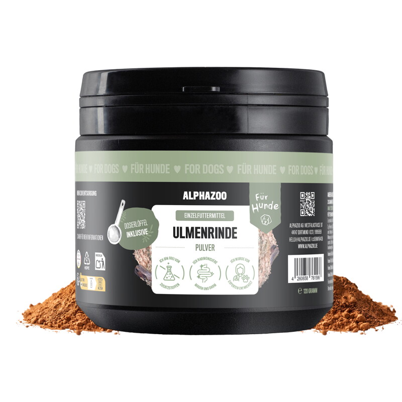 ALPHAZOO Ulmenrinde Pulver für Hunde & Katzen I Amerikanische Slippery Elm Bark 120 g