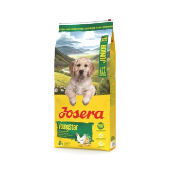 Josera YoungStar Junior-Hundefutterbeutel mit Huhn und Kartoffel, deutsche Qualität, getreidefrei, für alle Größen.