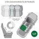 Illustration eines Autositzbezugs für zwei Sitze auf der Rückbank, beschriftet mit Abmessungen und "ALL-SIDE SCHUTZ" zum Schutz.