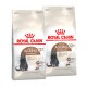 Verpackung für Royal Canin Senior Ageing 12+ sterilisiertes Katzenfutter, mit einer Illustration einer grauen Katze, die Gewichtserhaltung und gesundes Altern betont.