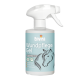 Sprühflasche mit Envira Wundpflege Gel für Pferde, mit einer Pferdeillustration, mit Text, der anzeigt, dass es die Haut befeuchtet und reinigt.