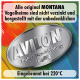 Bild zur Werbung für originale Montana-Vogelhäuser, mit einem silbernen AVILON®-Logo und Text über die verzinkungsfreie Beschichtung und sichere Produktion bei 220°C.