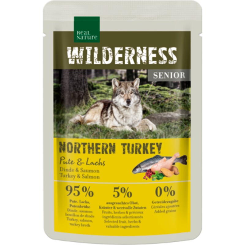 REAL NATURE Echte Natuur Wildernis Senior Noordelijke Kalkoen Kalkoen en Zalm 12x100 g