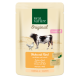 Sachet de nourriture pour chatons Real Nature Original avec poulet, boeuf, citrouille et huile de saumon. Texte : "Huhn mit Rind," "Omega-6 + Taurin."