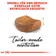Futterpellets, die speziell für britische Kurzhaarkatzen entwickelt wurden, mit dem Text 'maßgeschneiderte Ernährung' in eleganter Schrift.