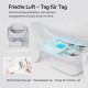 Transparente Katzentoilette mit blauem geruchsneutralisierendem Gelpad und Packung mit der Aufschrift CATLINK; deutscher Text 'Frische Luft – Tag für Tag'.