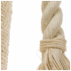 Nahaufnahme eines Naturfaserseils mit einem gedrehten Design und ausgefransten Enden, ideal für Haustierspielzeug oder Kletterstrukturen.