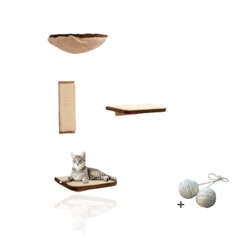 Rohrschneider Katzen Kletterwand 4-er Set mit Gratis-Spielballset