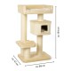 Beige Katzenbaum mit mehreren Ebenen, oberer Sitzplatz, gemütlicher Rückzugsort und Kratzpfosten; Abmessungen: 124 cm H x 69 cm B x 47 cm T.