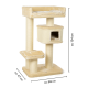 Beige Katzenbaum mit mehreren Ebenen, oberer Sitzplatz, gemütlicher Rückzugsort und Kratzpfosten; Abmessungen: 124 cm H x 69 cm B x 47 cm T.