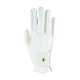 Weißer Haustierpflegehandschuh mit einem Netzdesign und einem sicheren Handgelenkband, ideal zum Bürsten und Entfernen von losem Fell.
