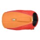 Eine Draufsicht auf eine leuchtend orange-rote Hundeschwimmweste von Ruffwear, mit einem Griff und Logo.