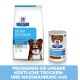 Hill's Prescription Diet Derm Defense für Hunde, mit einem Beutel Trockenfutter und einer Dose Nassfutter, mit Text, der das Produkt bewirbt.