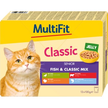 Nassfutter Katze Senior, Fish & Classic Mix - Classic, in Gelee, Multipack 12x100 g