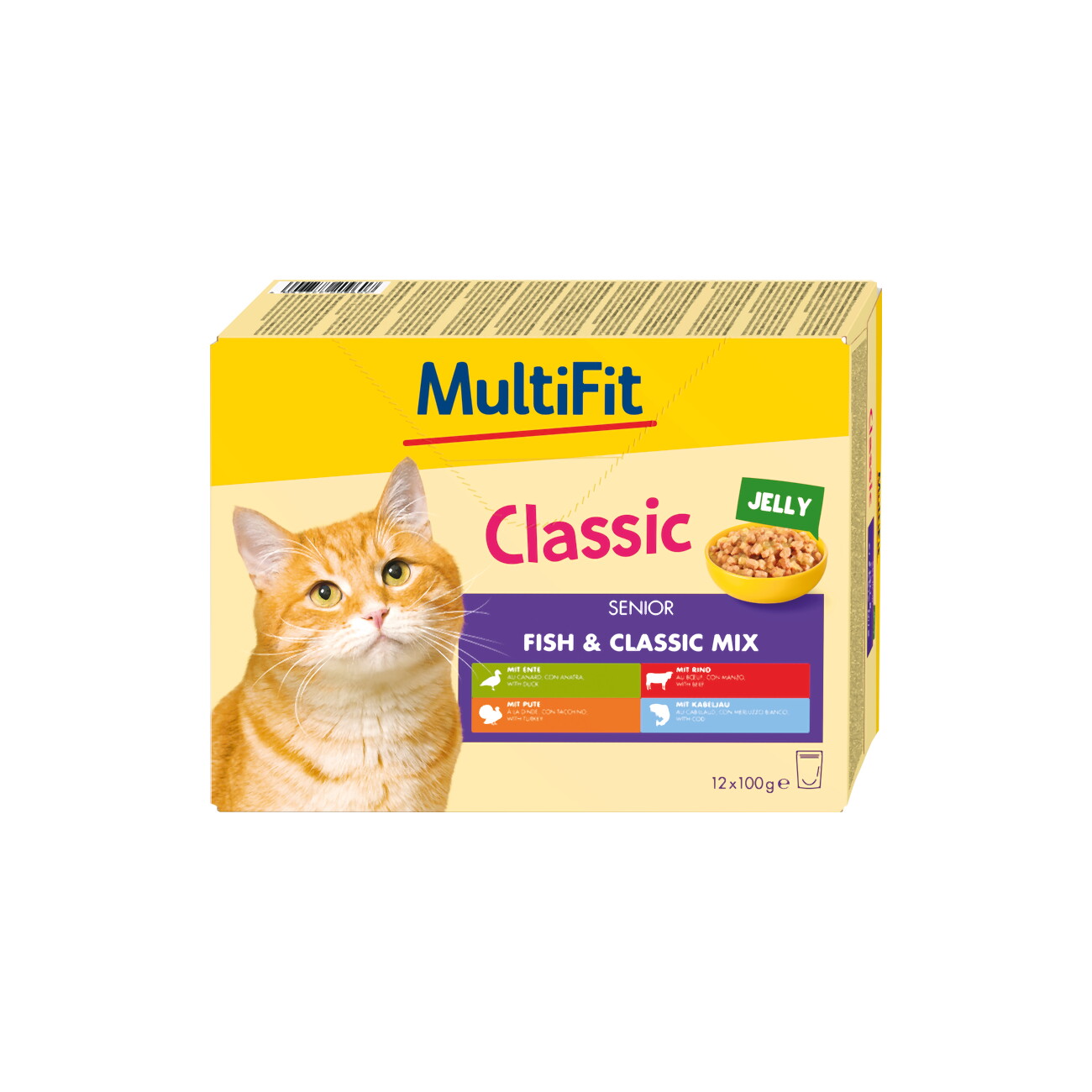 MultiFit Nassfutter Katze Senior, Fish & Classic Mix - Classic, in Gelee, Multipack 12x100 g