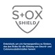 S+OX Shield Logo mit deutschem Text über die Verringerung des Risikos von Struvit- und Calciumoxalatkristallen im Harntrakt.