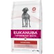 Torba z jedzeniem dla psów Eukanuba Veterinary Diets Intestinal, z szarym psem, z tekstem podkreślającym wsparcie dietetyczne dla zdrowia układu pokarmowego.