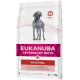 Torba z jedzeniem dla psów Eukanuba Veterinary Diets Intestinal, z szarym psem, z tekstem podkreślającym wsparcie dietetyczne dla zdrowia układu pokarmowego.