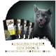 Eine graue Katze mit grünen Augen leckt sich die Lippen neben Sheba Nassfutterbeuteln, mit Huhn- und Fischgeschmack, mit deutschem Text.